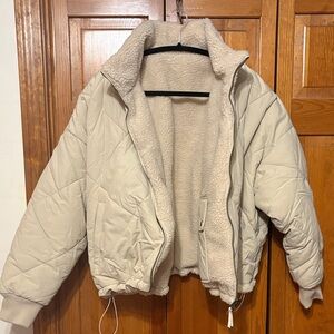 American Eagle Outfitters Beige Quilted Fleece Puffer Jacket Reversible size XL